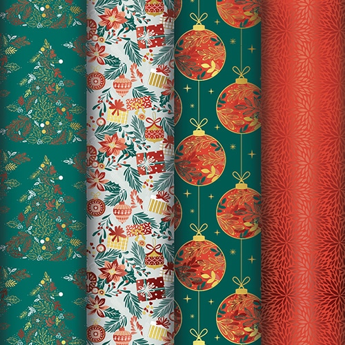 #クオバディス・ジャパン(国内販売のみ） 梱包用品 クリスマスラッピングペーパー 4柄 ファンシー cf202123