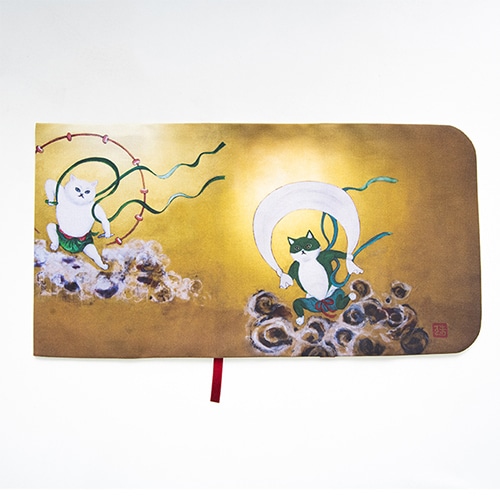 #コンサイス 読書関連小物 ブックカバー･風神雷神猫 文庫 キイロ 615279