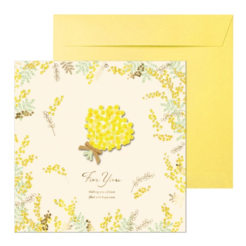 #包む レター 二つ折り色紙･ウッド  ミモザ TS053