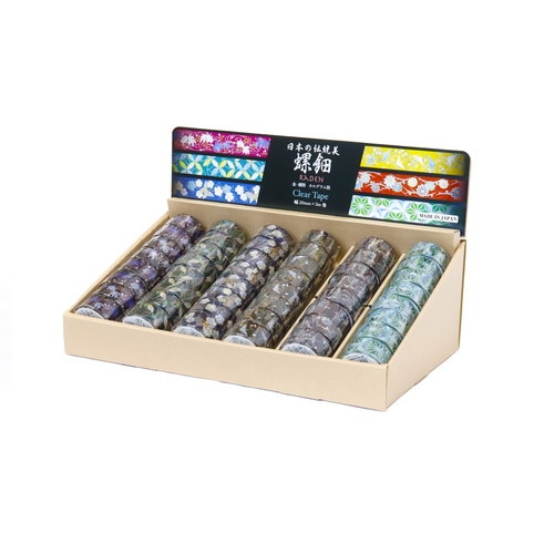 #カミイソ産商(国内販売のみ） マスキングテープ 螺鈿クリアテープ 6柄×各8巻入 什器セット TR-2064