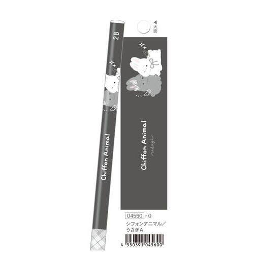 #クーリア  モノクロアニマル鉛筆 2B・丸 シフォンアニマル･うさぎA 04560