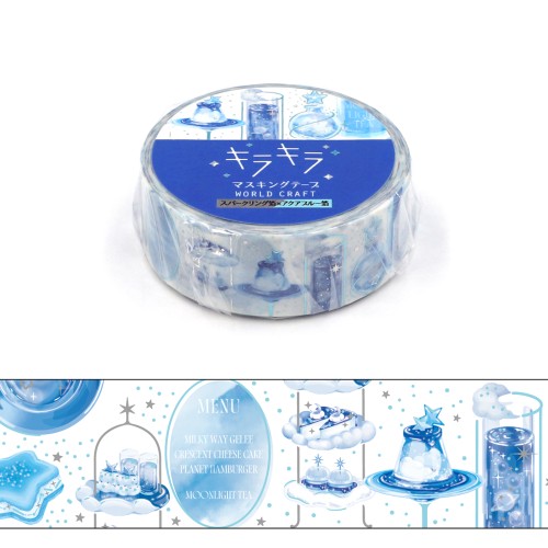 #ワールドクラフト クラフト用品 キラキラマスキングテープ 5m巻 Blue tea party KRMT15-097