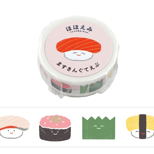 #ワールドクラフト マスキングテープ ほほえみマスキングテープ 5m巻 おすし HMT-002