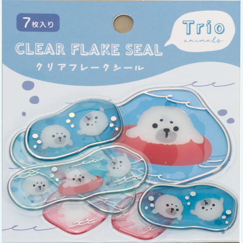 #ラボクリップ シール トリオ水族館･クリアフレークシール 7枚入 ゴマフアザラシ B26-TRFS-GA