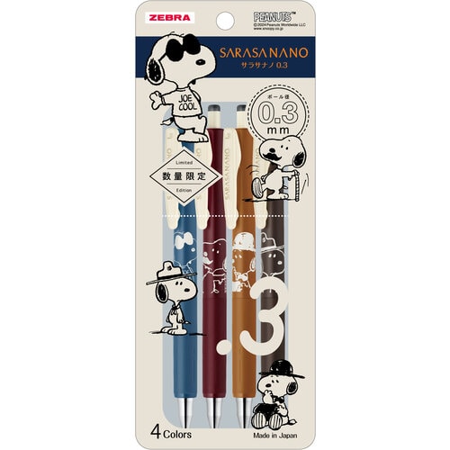 #ゼブラ(国内販売のみ） ボールペン サラサナノ スヌーピー 0.3 4色セット JJH72-SN-4C