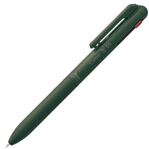 #ぺんてる ボールペン カルム･3色 0.5mm･黒赤青 ダークグリーン軸 BXAC35D2