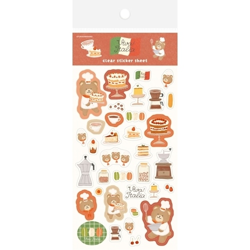 #古川紙工 シール 透明シールシート･イタリア  デザートくま QS346