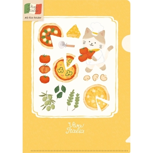 #古川紙工 ファイリング用品. クリアファイル･イタリア A5 ピザにゃんこ QE178