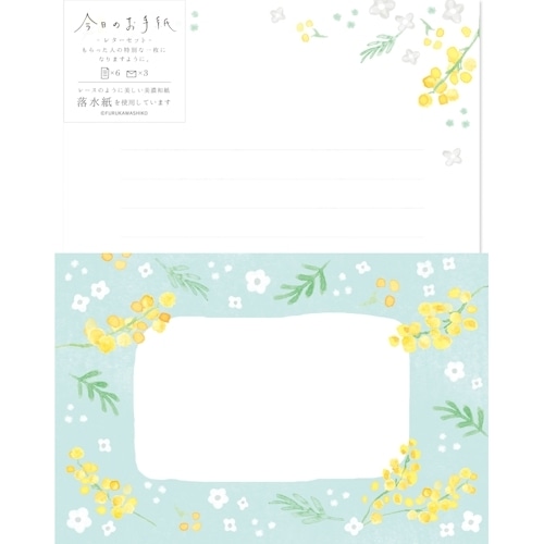 #古川紙工 レター 今日のお手紙レターセット  ミモザと白い花 LLL517