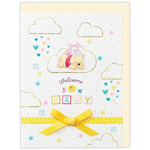 #日本ホールマーク(国内販売のみ） カード ご出産お祝い・プー ラメ加工,エンボス加工 イエローリボン 852702