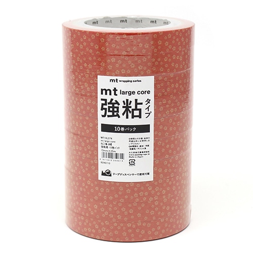 #カモ井加工紙(国内販売のみ） 梱包用品 mt･LargeCore強粘 封緘用･25m×10巻 ねじり梅赤橙･10P MT10L074