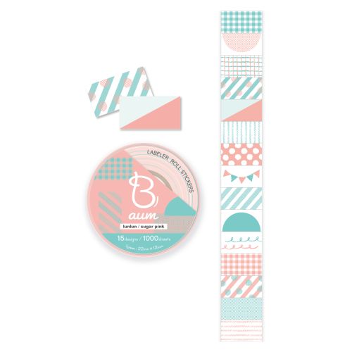 #ビバリー シール ラベラーロールシール･バウム 15design･1000Sheet ルンルン･シュガーピンク SL-274