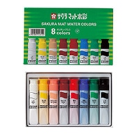 #サクラクレパス 水彩絵の具 マット水彩８色（１２ｍｌ）ポリチューブ入り   MW8PE