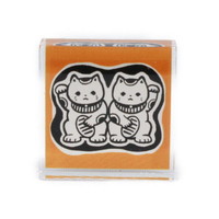 #サンビー  ゴム印 とみこはんアクリルスタンプ　ダブルまねき猫 30mm角  tomik-clear2