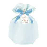 #包む 包装用品 シルキー巾着ギフトバッグ タグ2枚.リボン･クリップ各1個付セット ブルー TD051