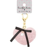 #クーリア 身辺雑貨 リボンハートファーチャーム　  ピンク 04119