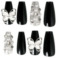 #カミオジャパン ネイルチップ ネイルチップロングスクエアタイプ  BLACK BUTTERFLY 226210