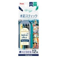 #ぺんてる 水彩色鉛筆 ヴィスタージュ 水彩スティック 12色 水筆付き ミッドナイトミックス GSS1-12MN