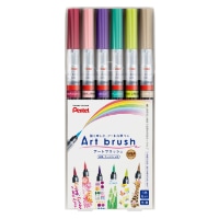 #ぺんてる カラー筆ペン アートブラッシュ 6色セット  XGFL-6ST