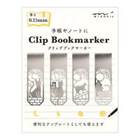 【ミドリ】 しおり ブックマーカー クリップ  ネコと月柄A 43404