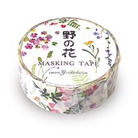 #クリエイトジー マスキングテープ 野の花柄　 5m巻 白・緑 CGMT3052