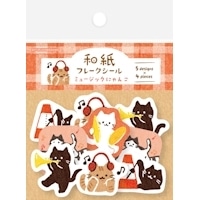 #古川紙工(国内販売のみ） シール 和紙フレークシール  ミュージックにゃんこ QSA318