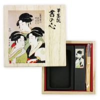 #表現社 書道用品 ミニ書道セット･桐箱書の心 筆･墨･硯:各1 三美人 38-168