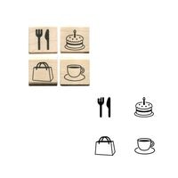 #こどものかお スタンプ ＃手帳はんこ部４Ｐセット  食事・バースデーケーキ・カバン・カフェ 00409003