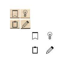 #こどものかお スタンプ ＃手帳はんこ部４Ｐセット  旗・電球・クリップボード・鉛筆 00409006
