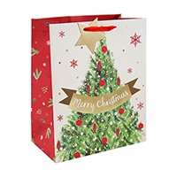 #クオバディス・ジャパン(国内販売のみ） ラッピング クリスマスペーパーバッグ　クリスマスツリー　Ｍ 26.5x33x14cm ﾎﾜｲﾄ cfX-34118-2
