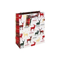 #クオバディス・ジャパン(国内販売のみ） ラッピング用品 クリスマスペーパーバッグ･ＷＨスタッグタータン S ホワイト cfX-36157-3