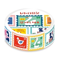 #古川紙工 マスキングテープ ますきんぐテープ 15mm(幅)×7m巻 レトロ日記 なつかし切手 QMT35
