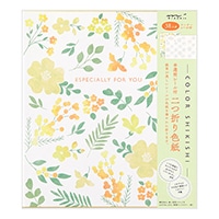 【ミドリ】(国内販売のみ) 色紙 カラー色紙 シール付 半透明 二つ折り 花柄 黄色   33260